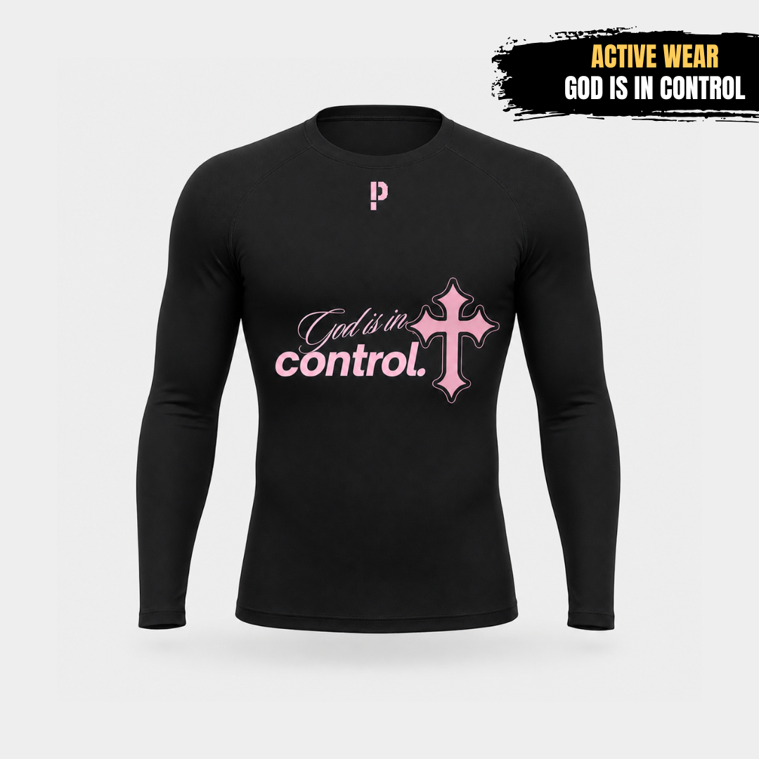 Compression Shirt "God is in Control" - BLACK