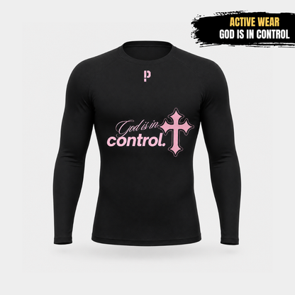 Compression Shirt "God is in Control" - BLACK